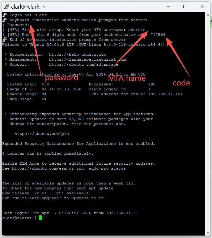 Linux MFA 登录截图