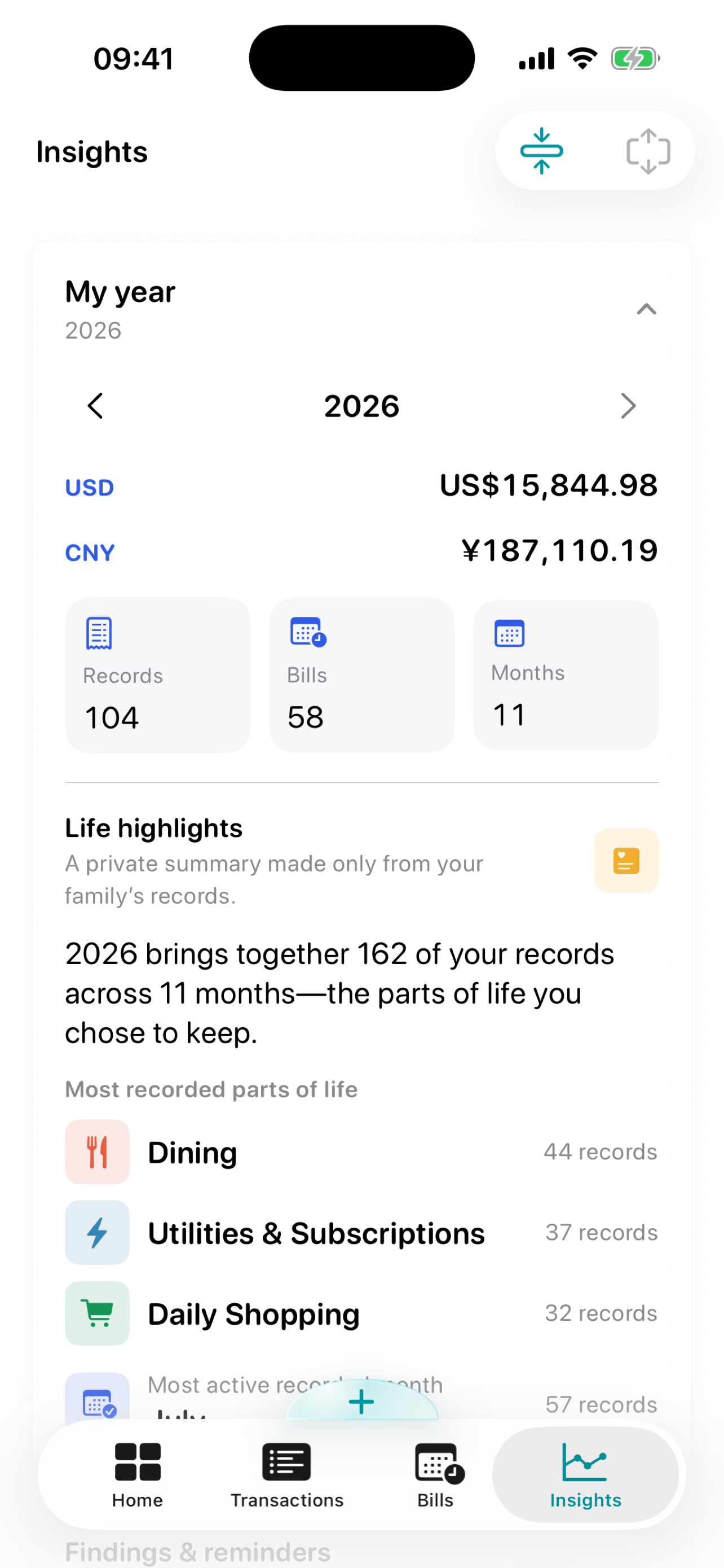 HomeLedger insights screen